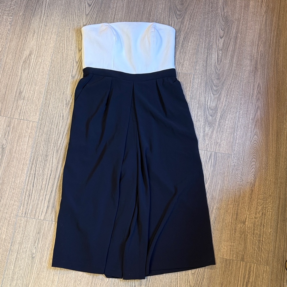 NWT Ted Baker Strapless Culotte Jumpsuit - Size 3 (US 10), Navy/Whit